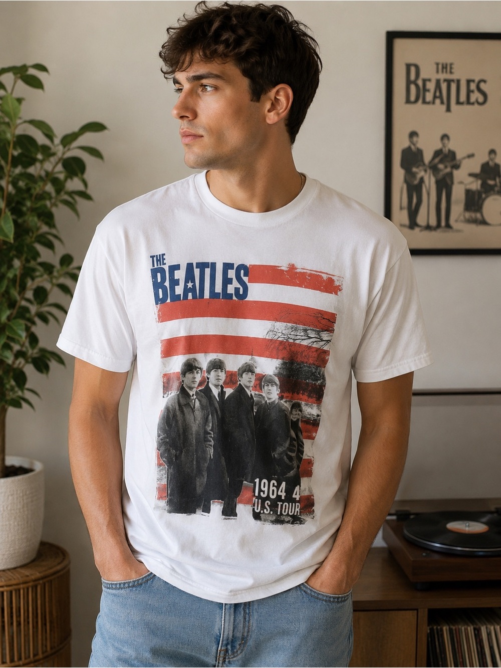 The Beatles 1964 U.S. Tour Graphic Classic White Tee XL Men’s Official licensed